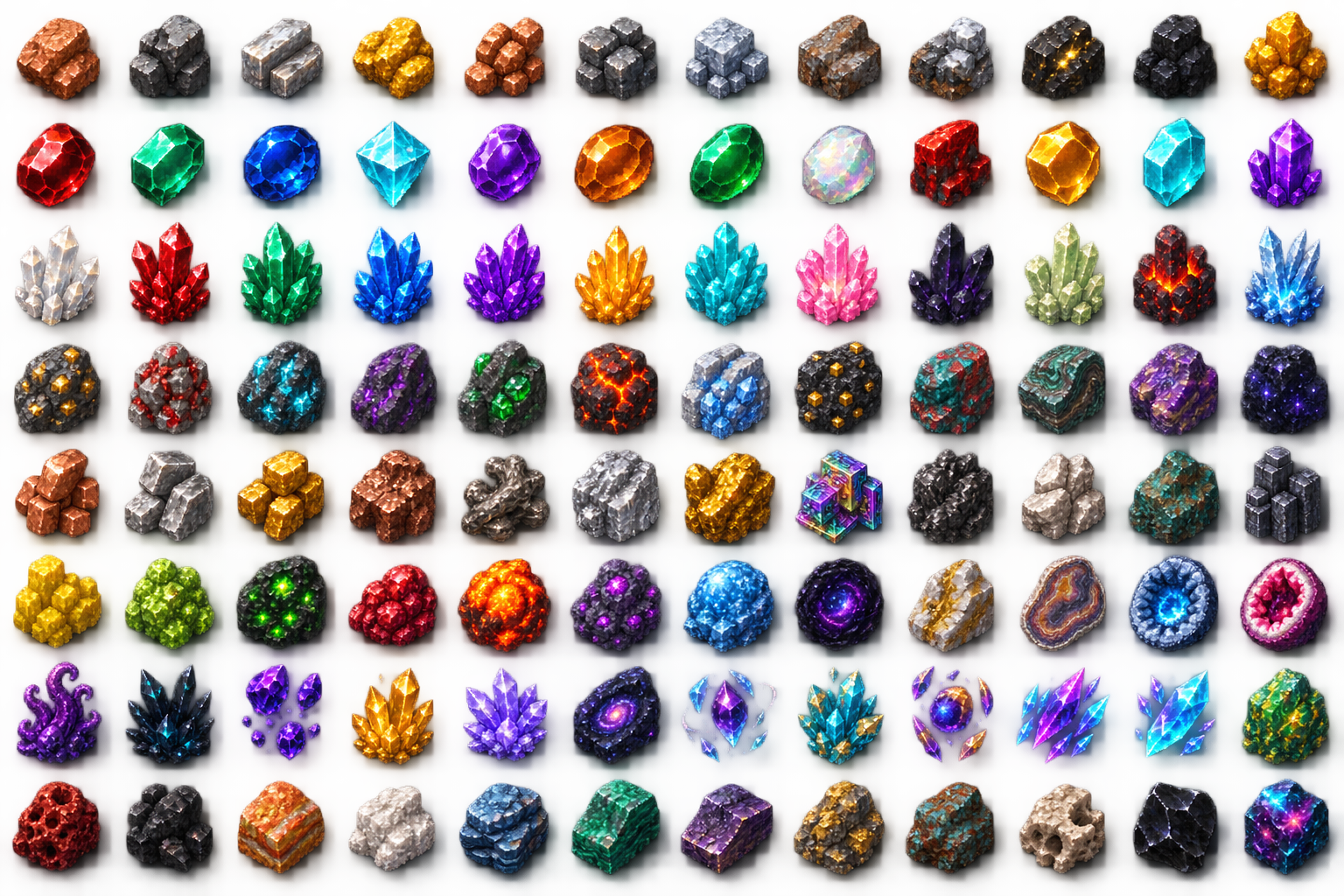 Colección 3D voxel de minerales recogibles y gemas de Boserhaft